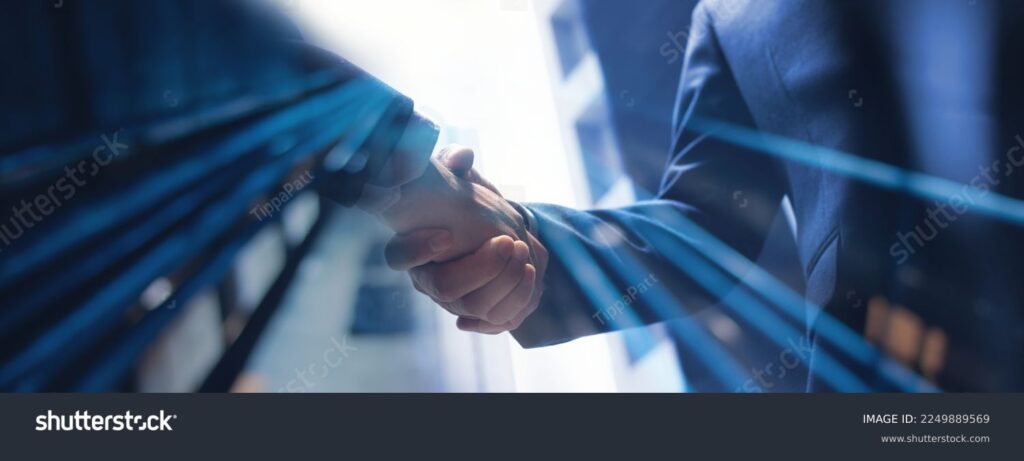 stock photo businessmen making handshake with partner greeting dealing merger and acquisition business 2249889569