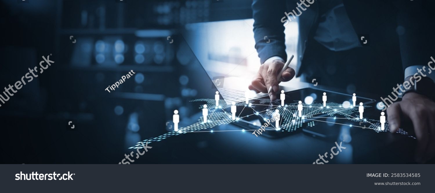 stock photo businessmen using digital tablet for digital marketing plan and business target search crm 2583534585