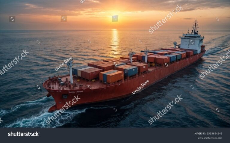 stock photo cargo ship with containers in the ocean at sunset 2535654249