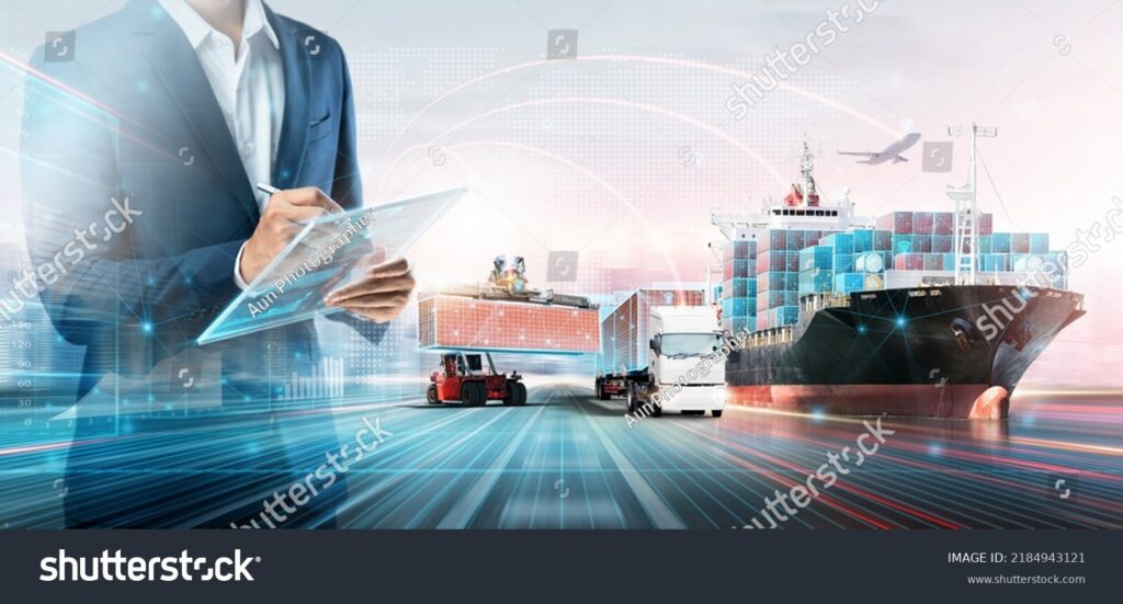 stock photo smart logistics global business and warehouse technology management system concept businessman 2184943121
